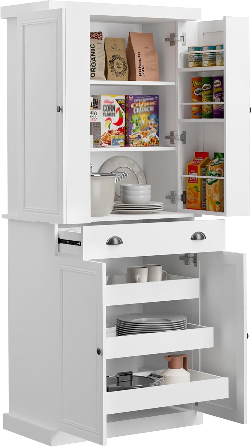HollyHOME Kitchen Pantry Cabinet White（2-Door）