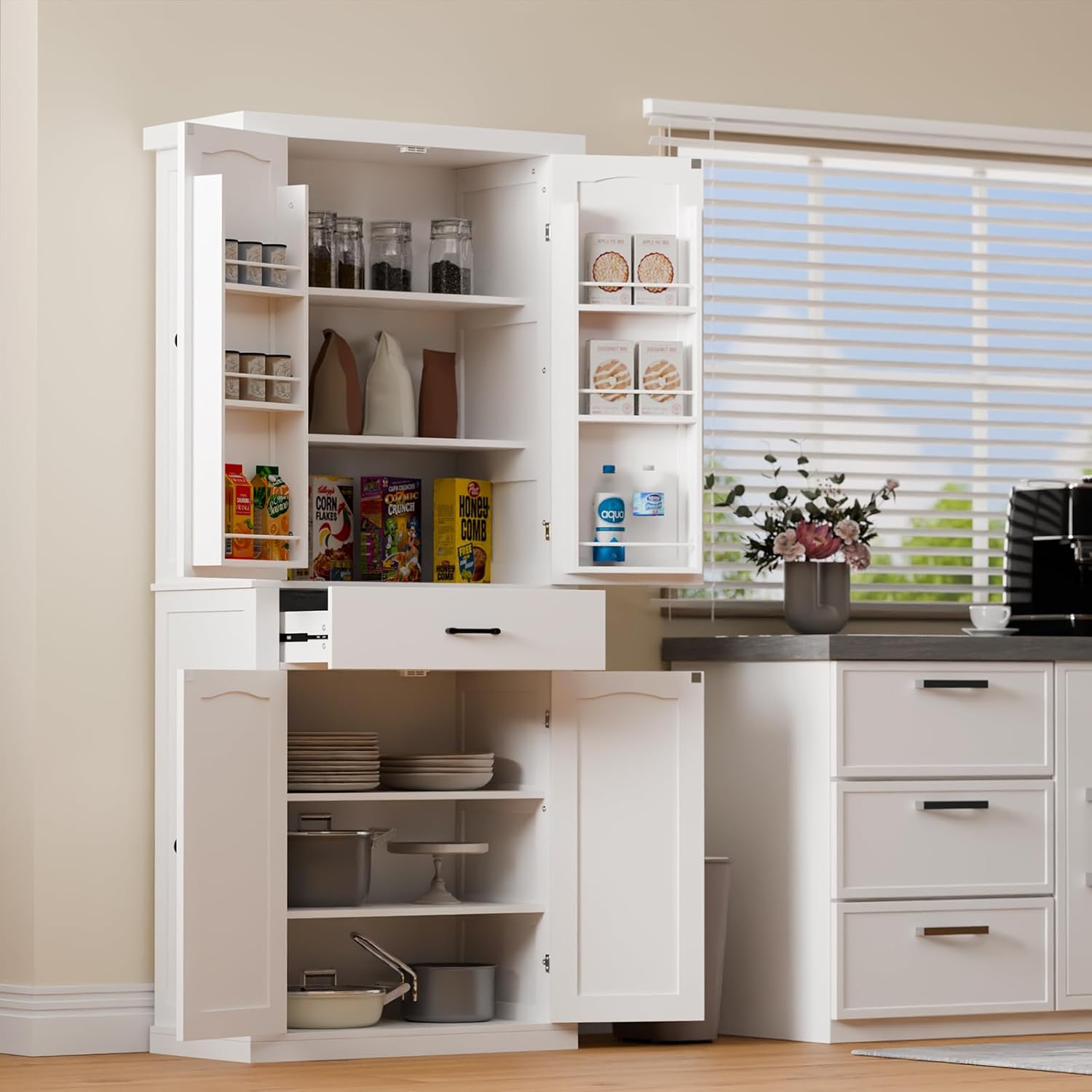 HollyHOME Kitchen Pantry Cabinet White（2-Door）