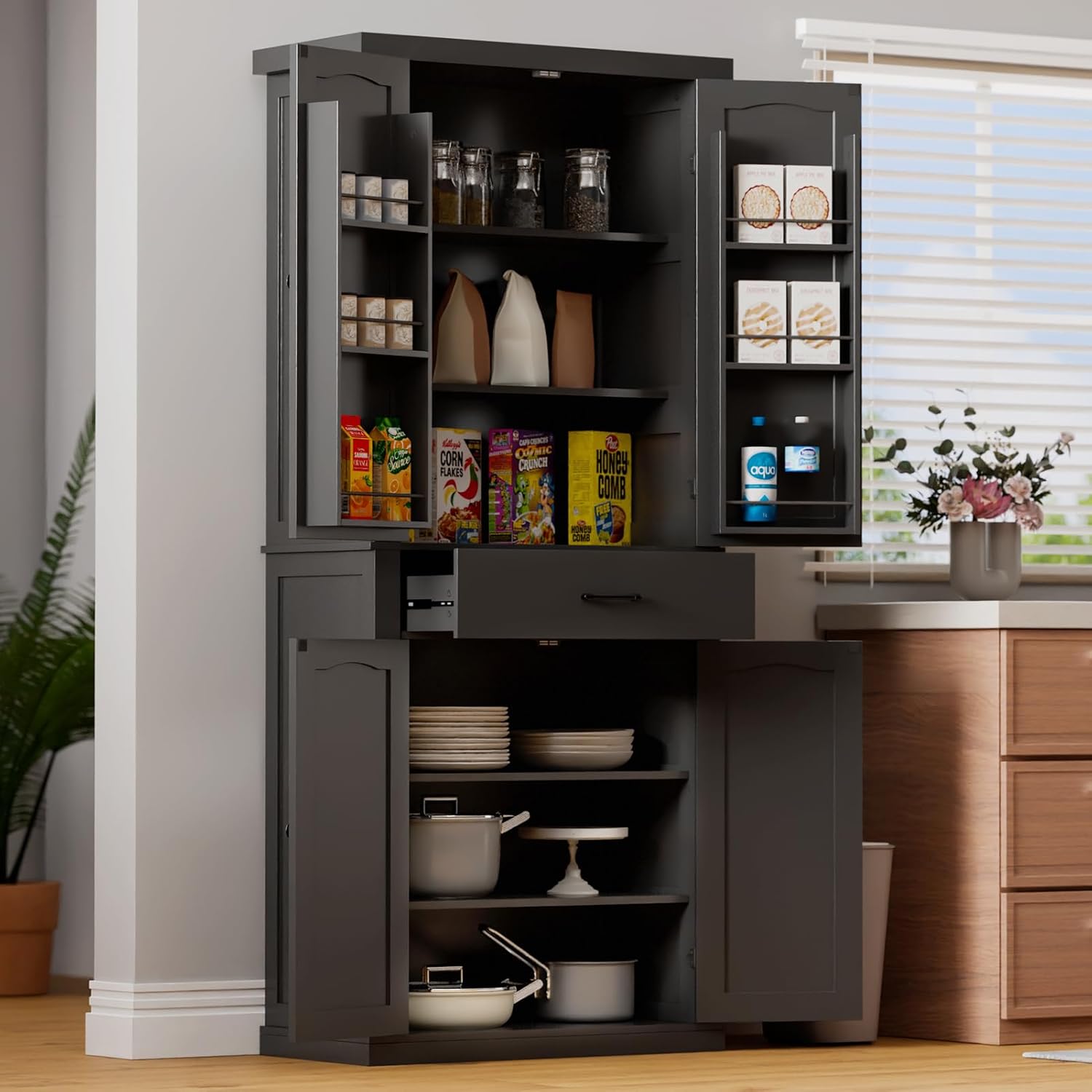 HollyHOME Kitchen Pantry Cabinet White（2-Door）
