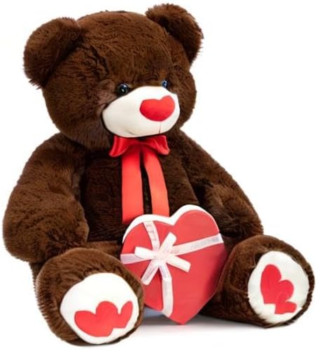 HollyHOME Big Teddy Bear Stuffed Animal Large Bear Plush with Red Heart for Girlfriend and Kids Valentine's Day 36 inch Beige