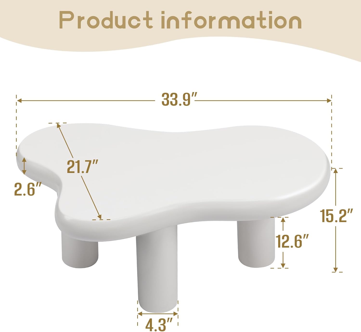 HollyHOME 33.9in Cloud Coffee Table Cream White