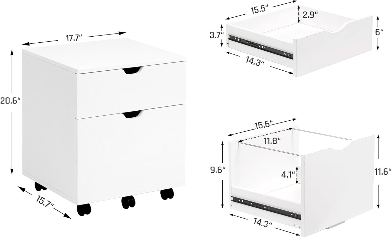 HollyHOME White 2-Drawer Wood File Cabinet