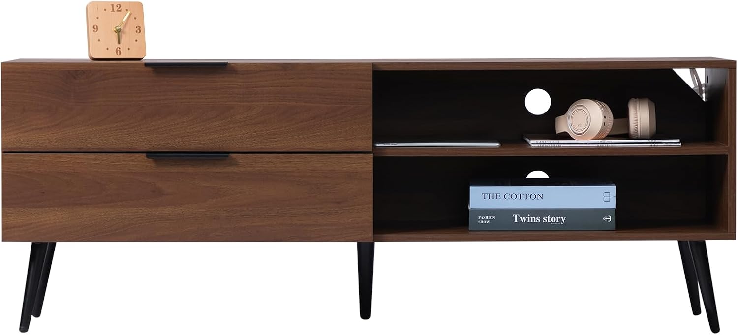 HollyHOME 53"(L) Retro Brown Wood TV Stand(with 2 Drawers）