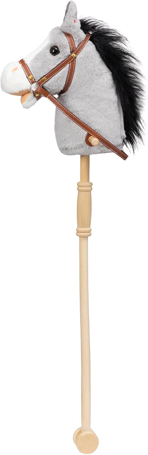 HollyHOME Stick Horse Plush Handcrafted Hobby Horse on a Stick with Wood Wheels Real Pony Neighing and Galloping Sounds for Kids Toddlers Beige 36 Inches(AA Batteries Required)