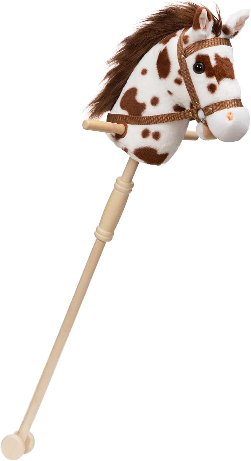 HollyHOME Stick Horse Plush Handcrafted Hobby Horse on a Stick with Wood Wheels Real Pony Neighing and Galloping Sounds for Kids Toddlers Beige 36 Inches(AA Batteries Required)