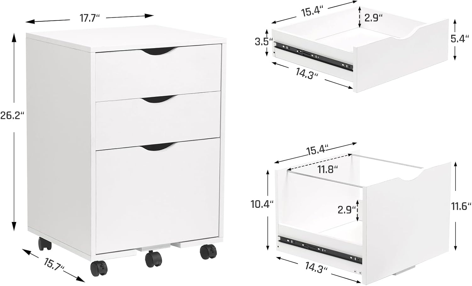 HollyHOME White 3-Drawer Wood File Cabinet