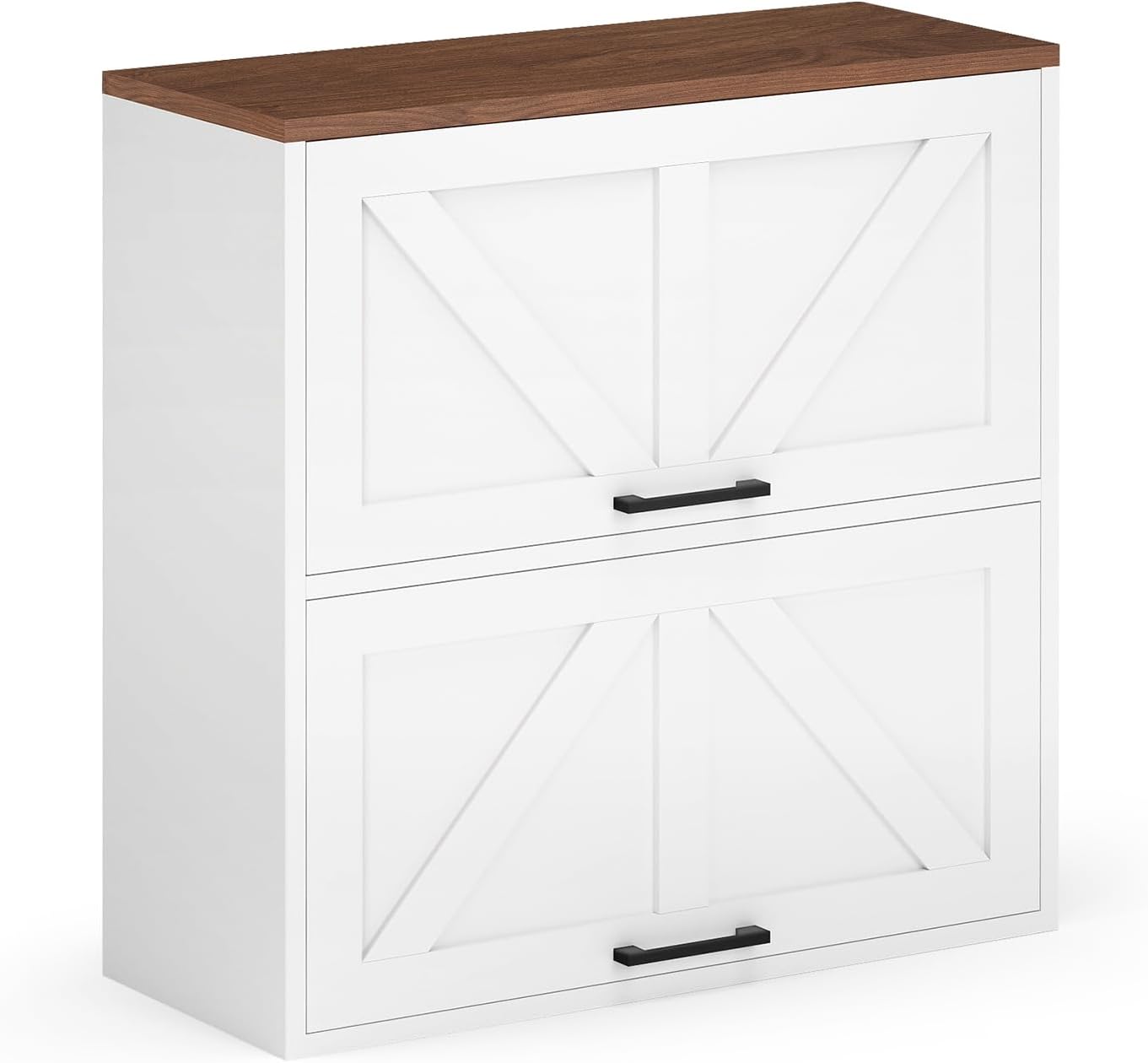 HollyHOME Farmhouse Wall Wood Medicine Cabinet for Bathroom, Kitchen, Living Room, White & Walnut Finish