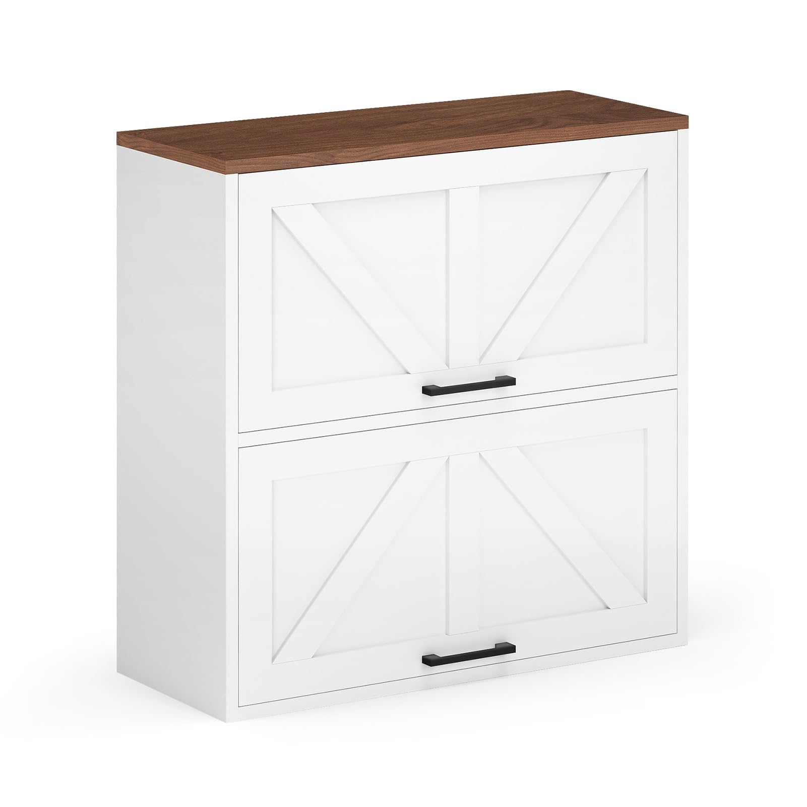 HollyHOME Farmhouse Wall Wood Medicine Cabinet for Bathroom, Kitchen, Living Room, White & Walnut Finish