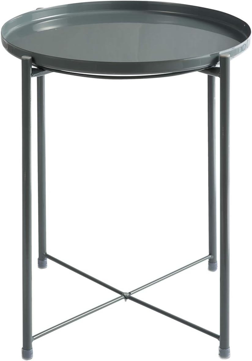 HollyHOME Metal End Side Table, Sofa Table Small Round Tray Tables, (H) 20.28" x(D) 16.38", Accent Anti-Rust and Waterproof Coffee Table, Outdoor & Indoor Snack Table, Dark Grey