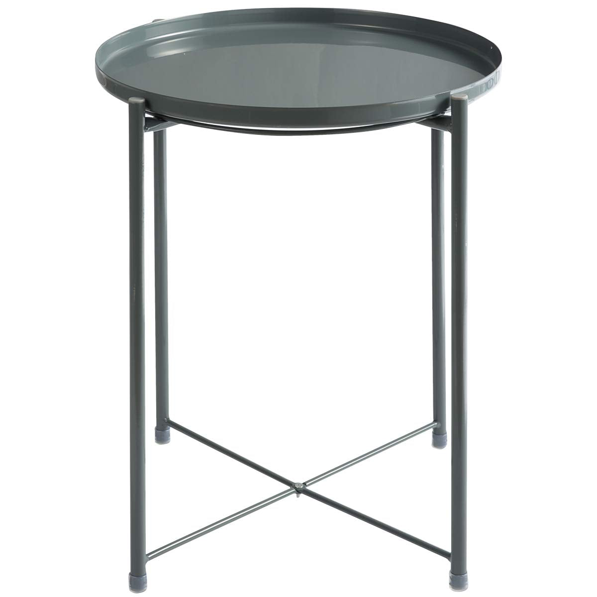 HollyHOME Metal End Side Table, Sofa Table Small Round Tray Tables, (H) 20.28" x(D) 16.38", Accent Anti-Rust and Waterproof Coffee Table, Outdoor & Indoor Snack Table, Dark Grey