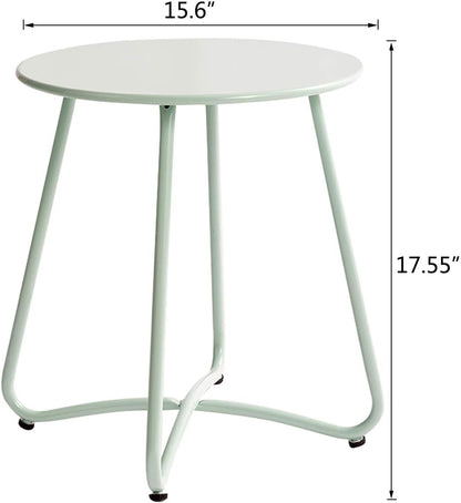 HollyHOME Small Round Patio Metal Side Snack Table, Accent Anti-Rust Steel Coffee Table for Garden, Modern Weatherproof Outdoor End Table, (H) 17.55" x(D) 15.60", Teal