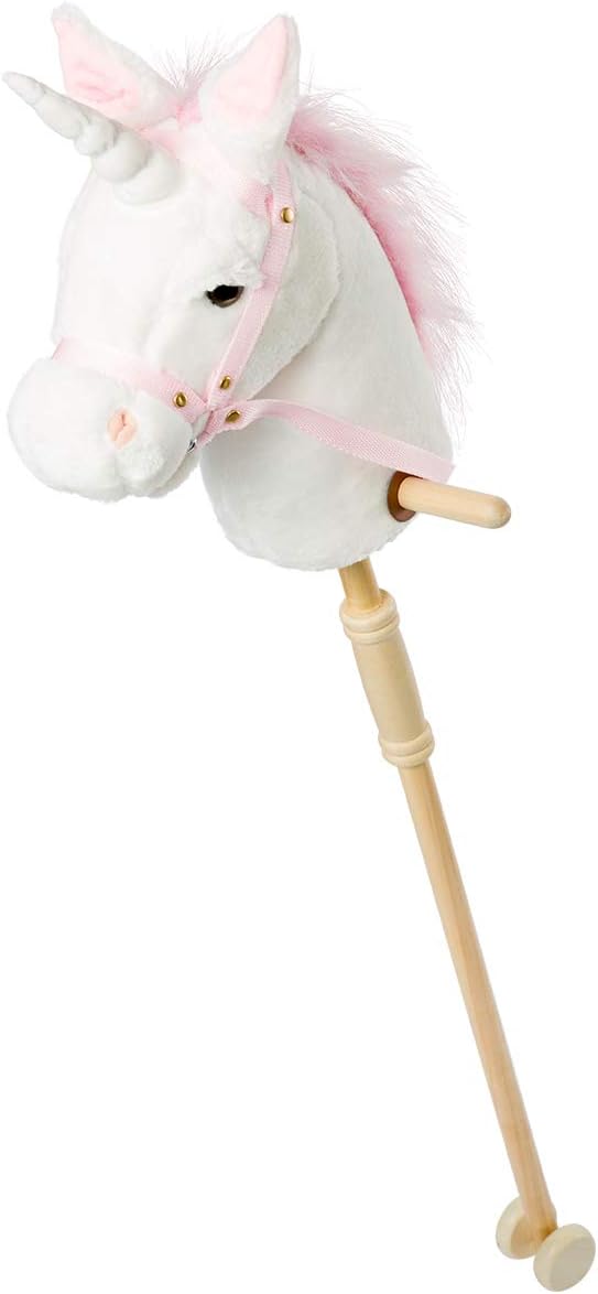 HollyHOME Unicorn Stick Horse Handcrafted Hobby Horse on a Stick with Wood Wheels Real Pony Neighing and Galloping Sounds Plush Unicorn Toy Purple 36 Inches(AA Batteries Required)