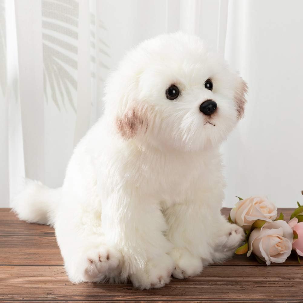 HollyHOME Bichon Frise Plush Puppy Stuffed Animal Maltese Realistic Dog Plush Toy Pet Gift for Kids 13 Inch