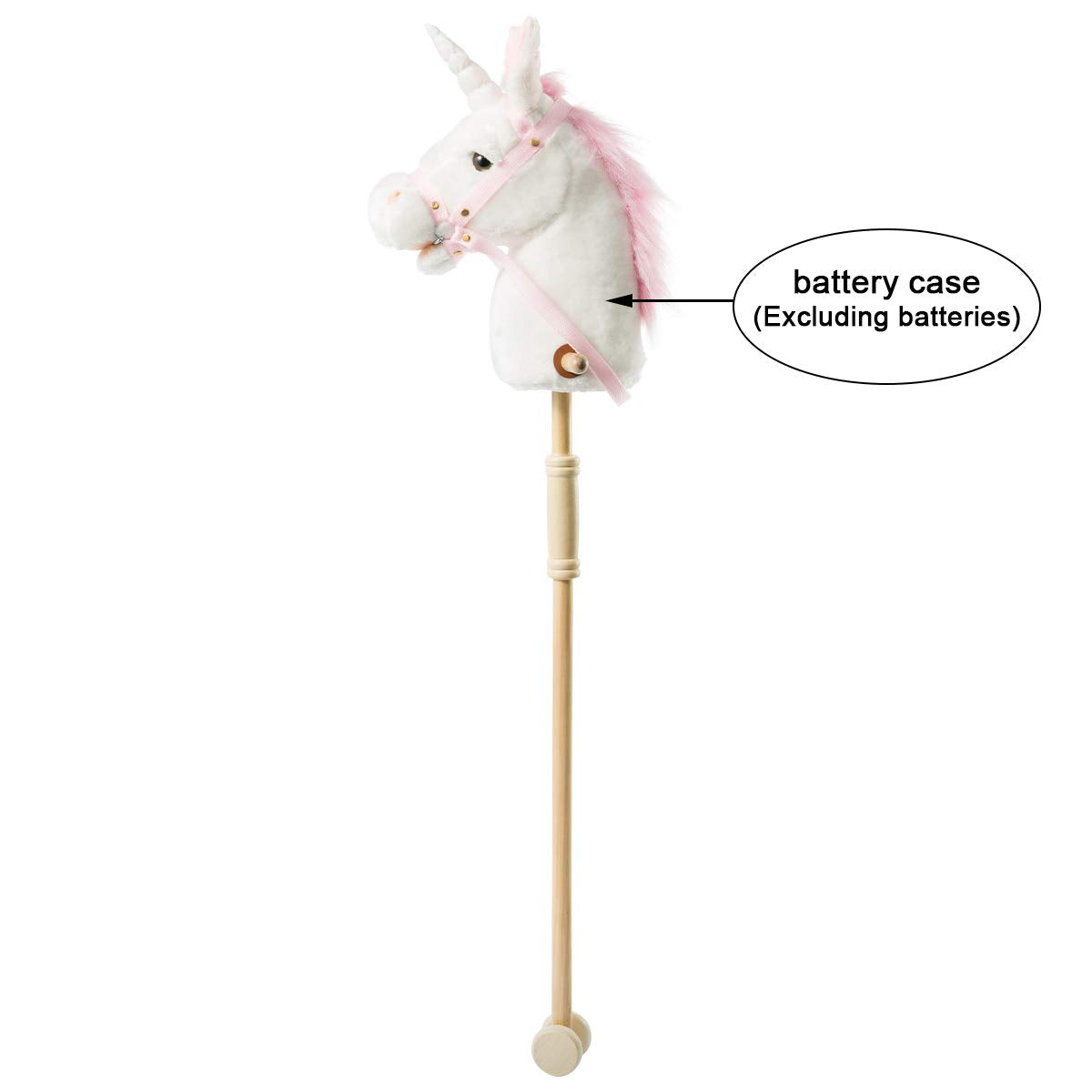 HollyHOME Unicorn Stick Horse with Wood Wheels Real Pony Neighing and Galloping Sounds Plush Unicorn Toy Pink with Rainbow Mane 36 Inches(AA Batteries Required)