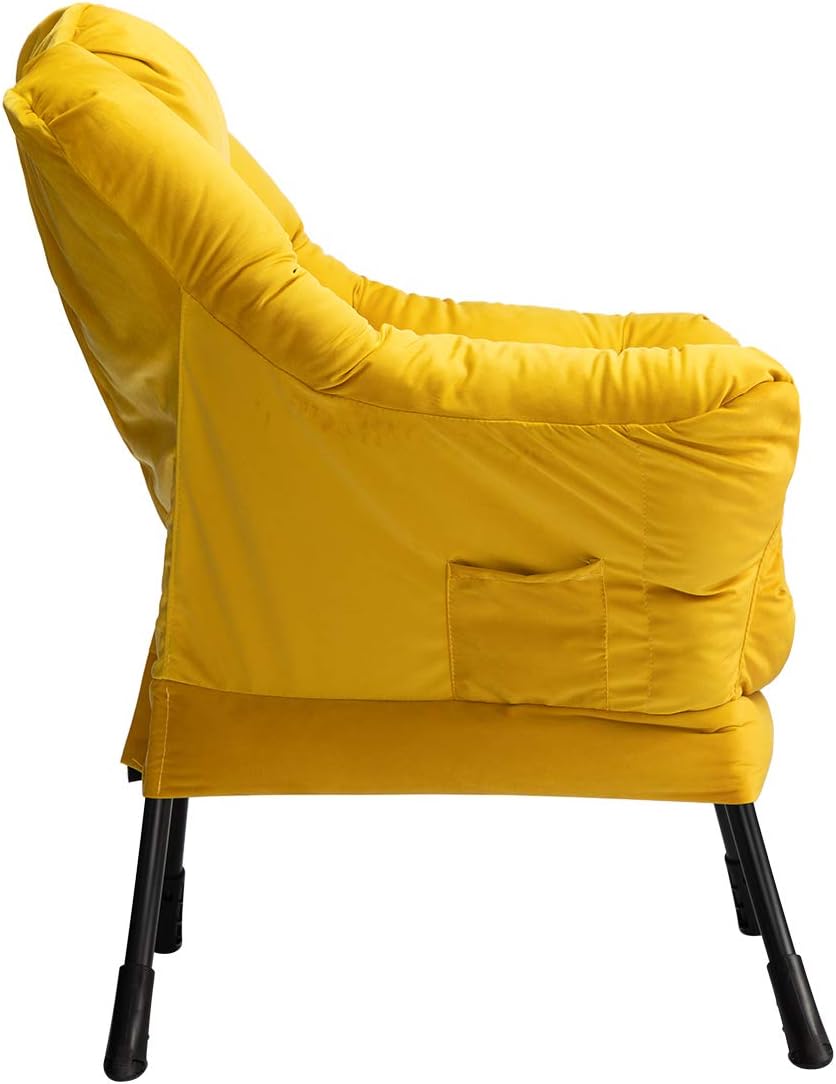 HollyHOME Modern Fabric Large Lazy Chair, Accent Oversized Comfy Reading Chair, Thick Padded Cozy Lounge Chair with Armrest, Steel Frame Leisure Sofa Chair for Living Room, Bedroom, Dorm, Yellow