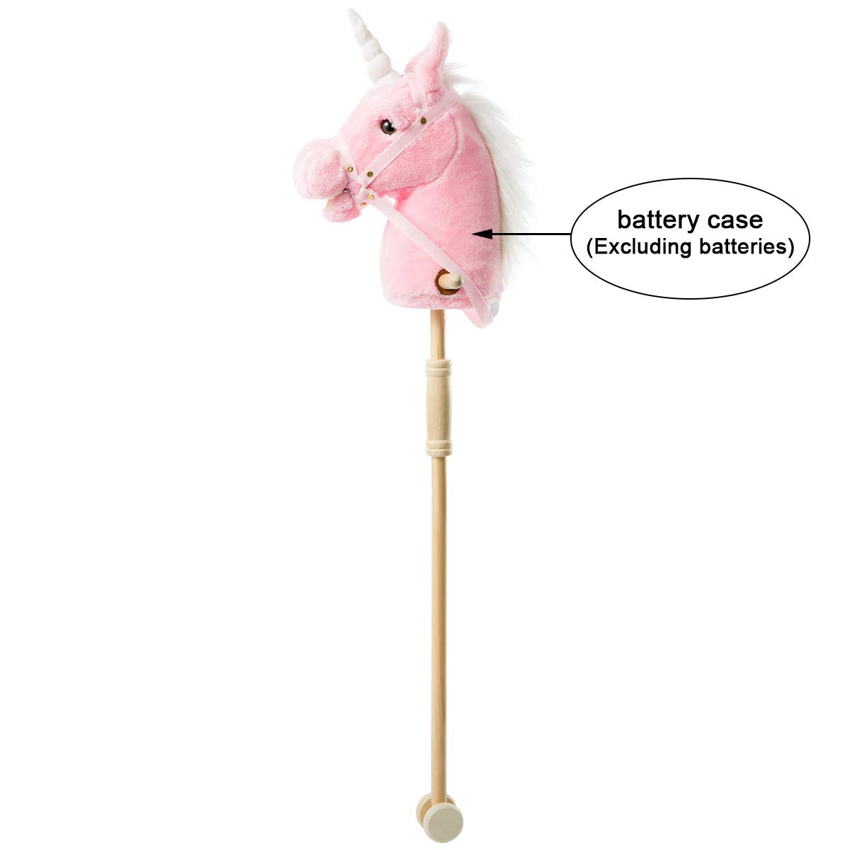 HollyHOME Unicorn Stick Horse with Wood Wheels Real Pony Neighing and Galloping Sounds Plush Unicorn Toy Pink with Rainbow Mane 36 Inches(AA Batteries Required)