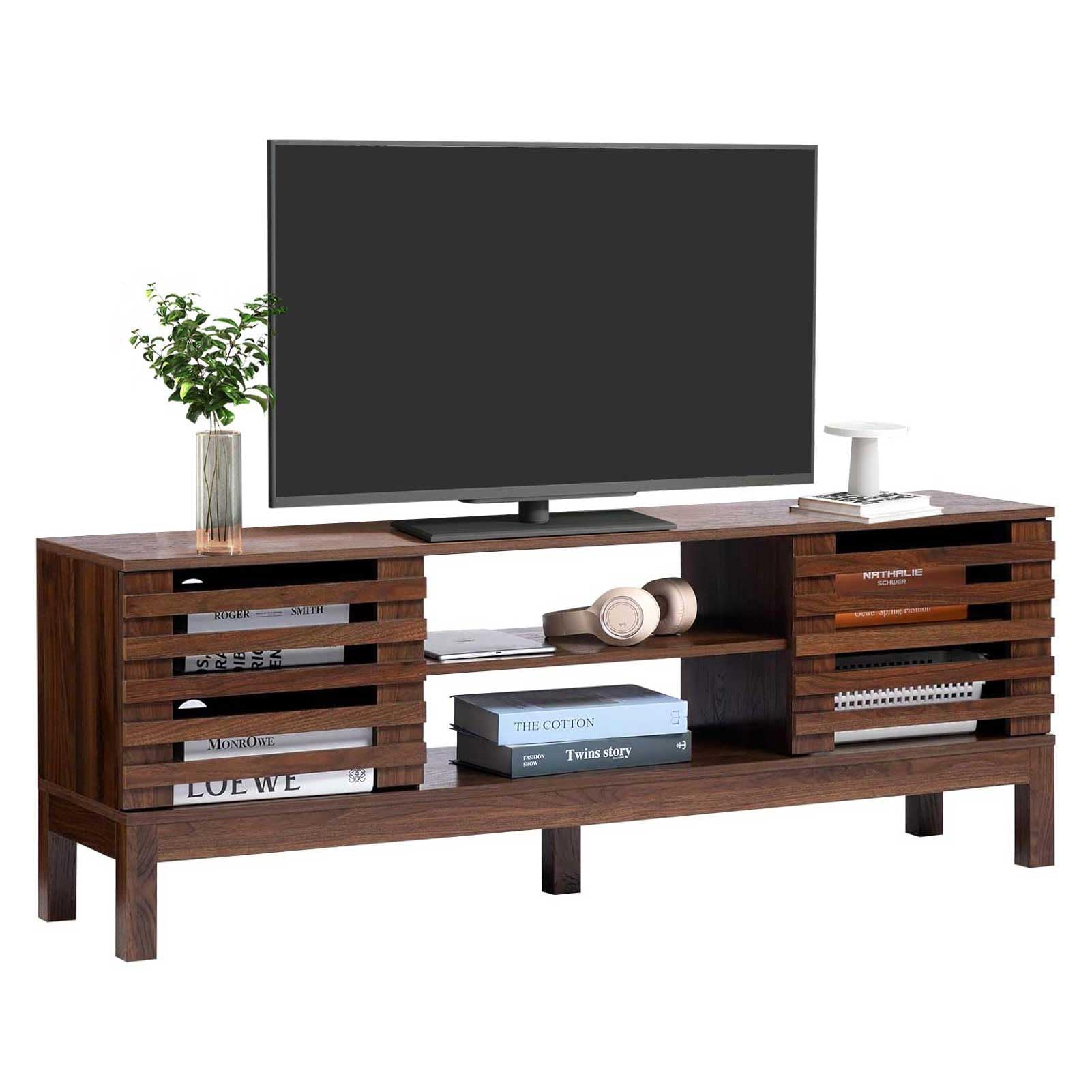 HollyHOME 53"(L) Retro Brown Wood TV Stand(with Fence Door）