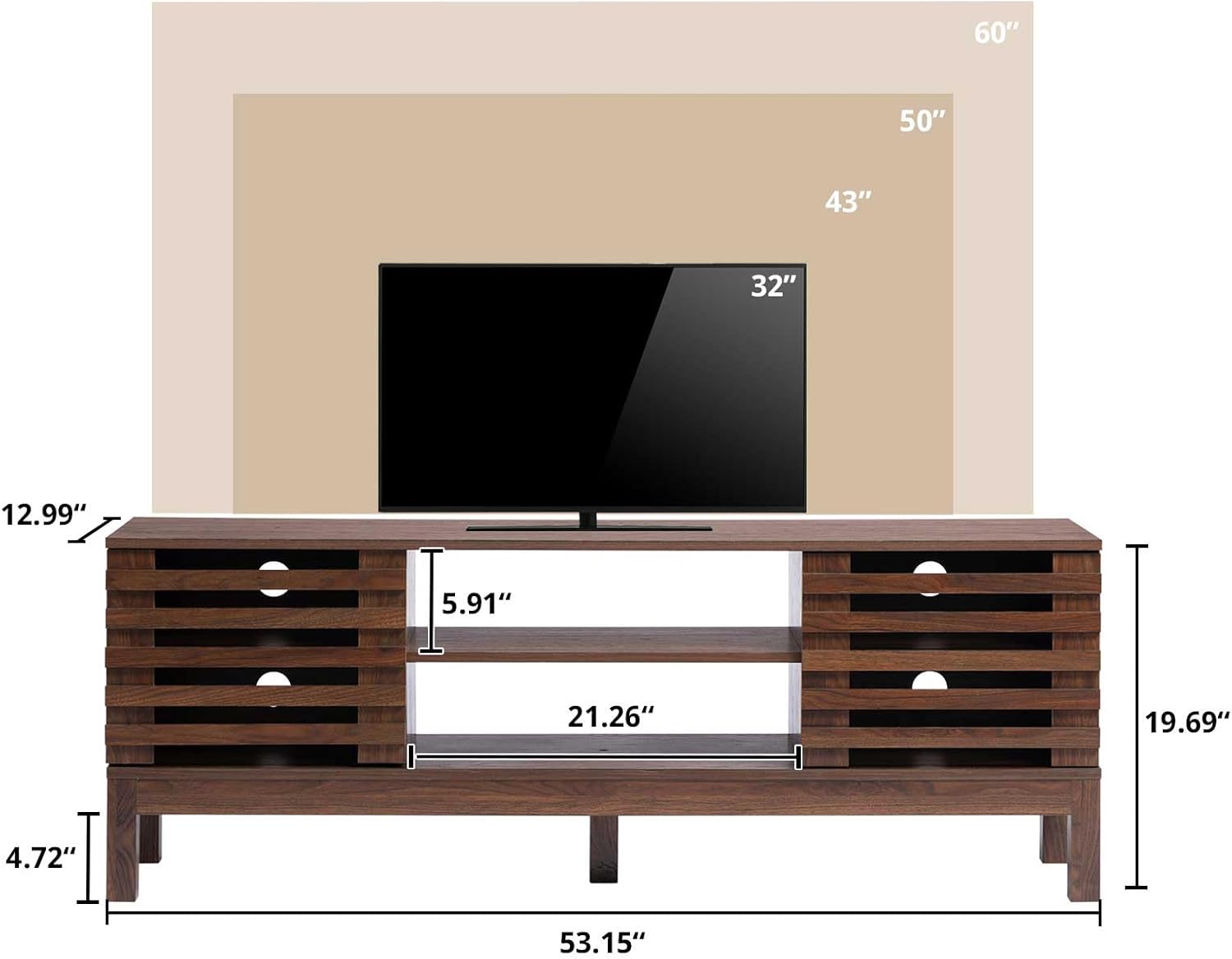 HollyHOME 53"(L) Retro Brown Wood TV Stand(with Fence Door）