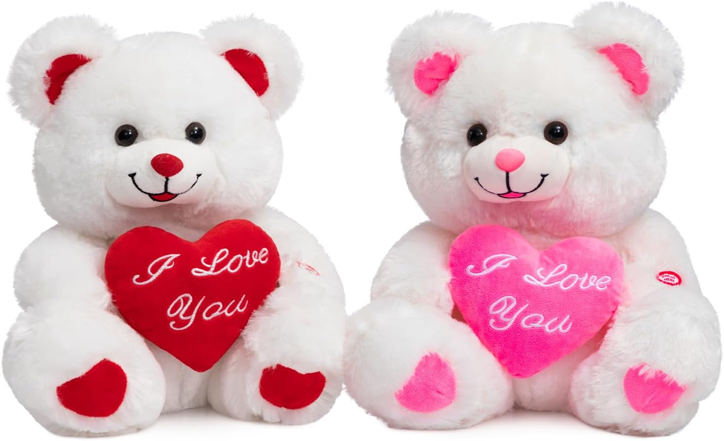 HollyHOME Teddy Bear with Pink Heart Plush Bear That Says I Love You and Blushes LED Stuffed Toys for Girlfriend and Kids Valentine's Day 13 inch White