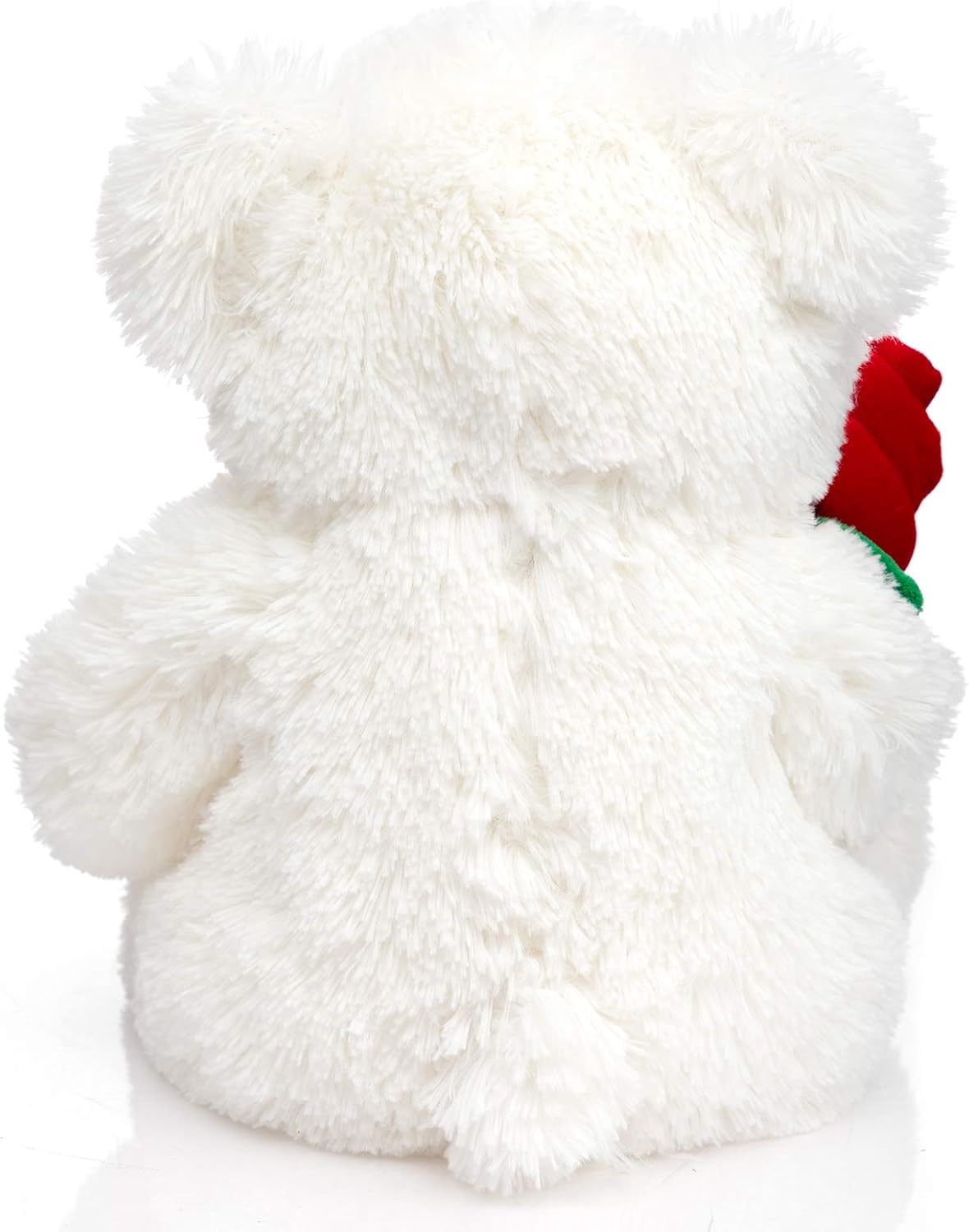 HollyHOME Teddy Bear Stuffed Animal Rose Bear with Red Bow Soft Plush Toy Holiday Valentine's Day Gift 12 Inches White