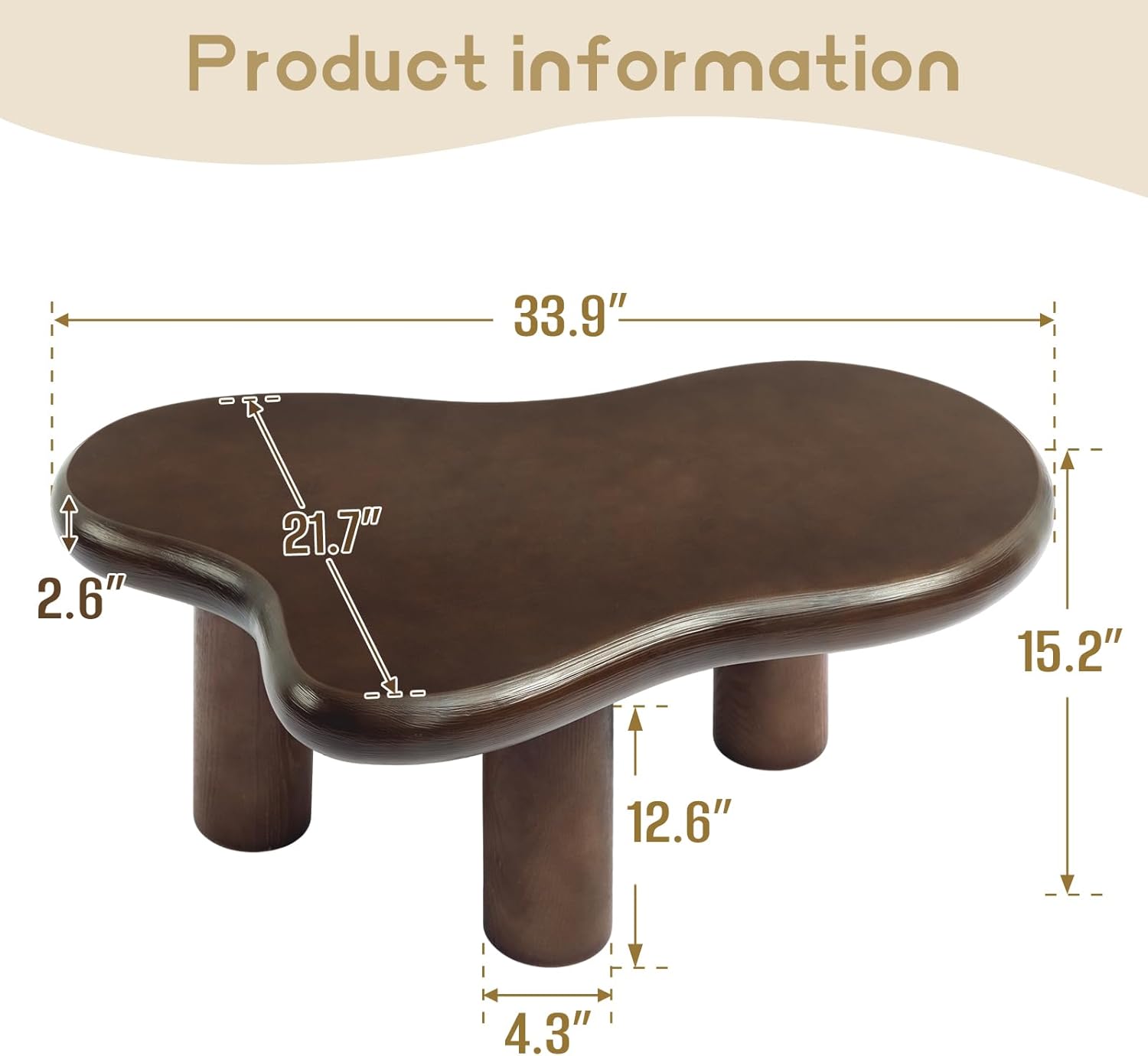 HollyHOME 33.9in Cloud Coffee Table Dark Walnut