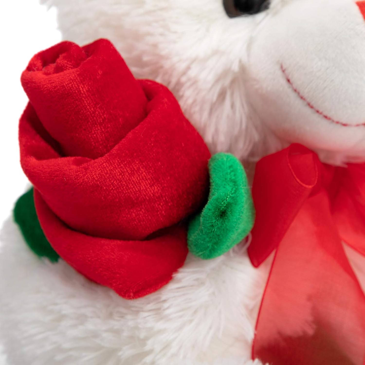 HollyHOME Teddy Bear Stuffed Animal Rose Bear with Red Bow Soft Plush Toy Holiday Valentine's Day Gift 12 Inches White