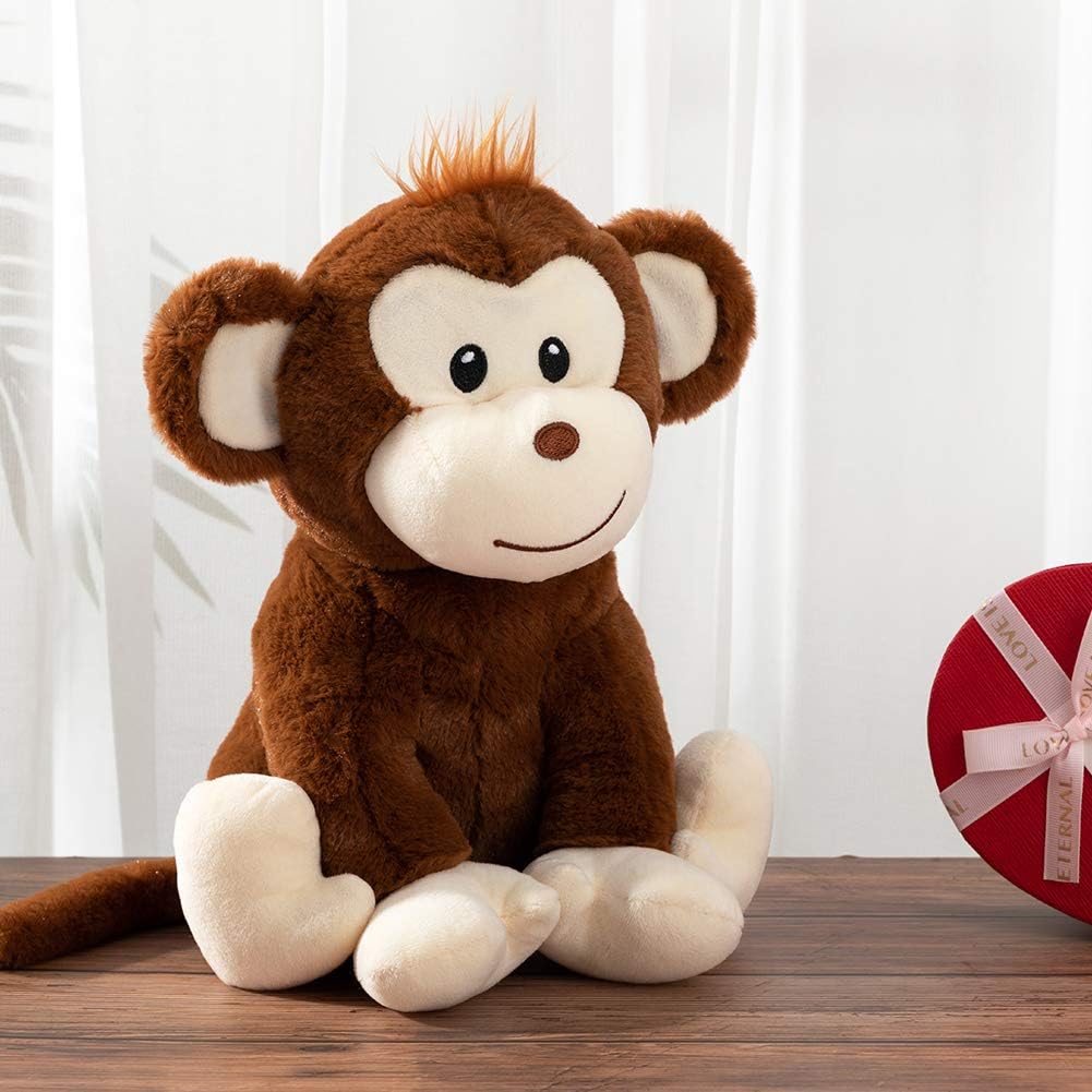 HollyHOME Plush Monkey Stuffed Animals Cute Monkey Toys Birthday Gifts for Kids 12 Inch Brown