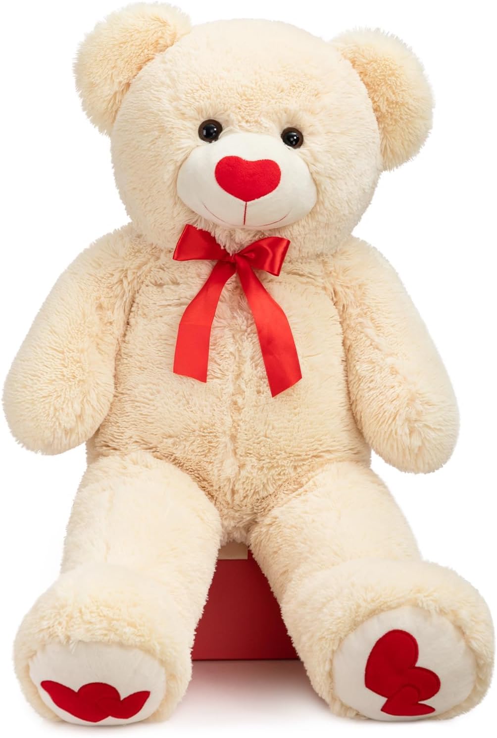 HollyHOME Big Teddy Bear Stuffed Animal Large Bear Plush with Red Heart for Girlfriend and Kids Valentine's Day 36 inch Beige