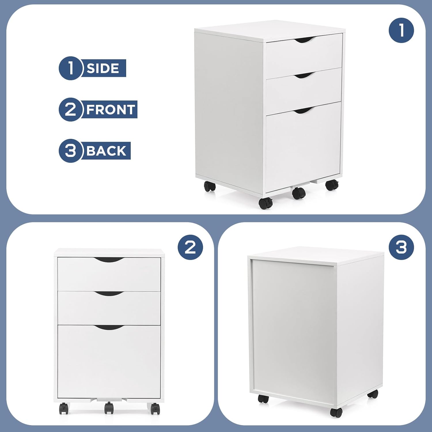HollyHOME White 3-Drawer Wood File Cabinet