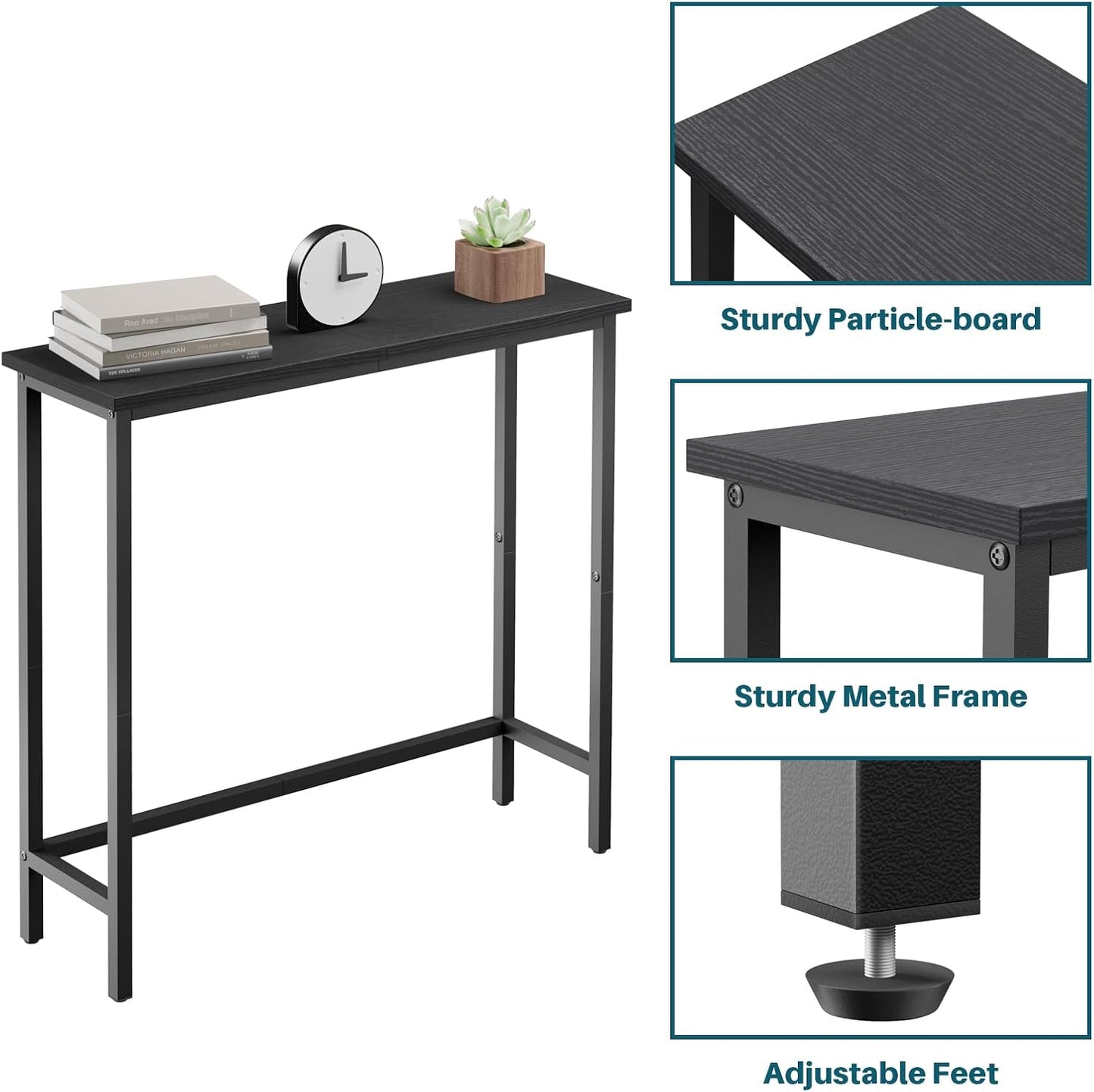 HollyHOME Narrow Hallway Table, 29.5" Small Console Table, Slim Entryway Table, Sofa Table, for Hallway, Bedroom, Living Room, Foyer, Black