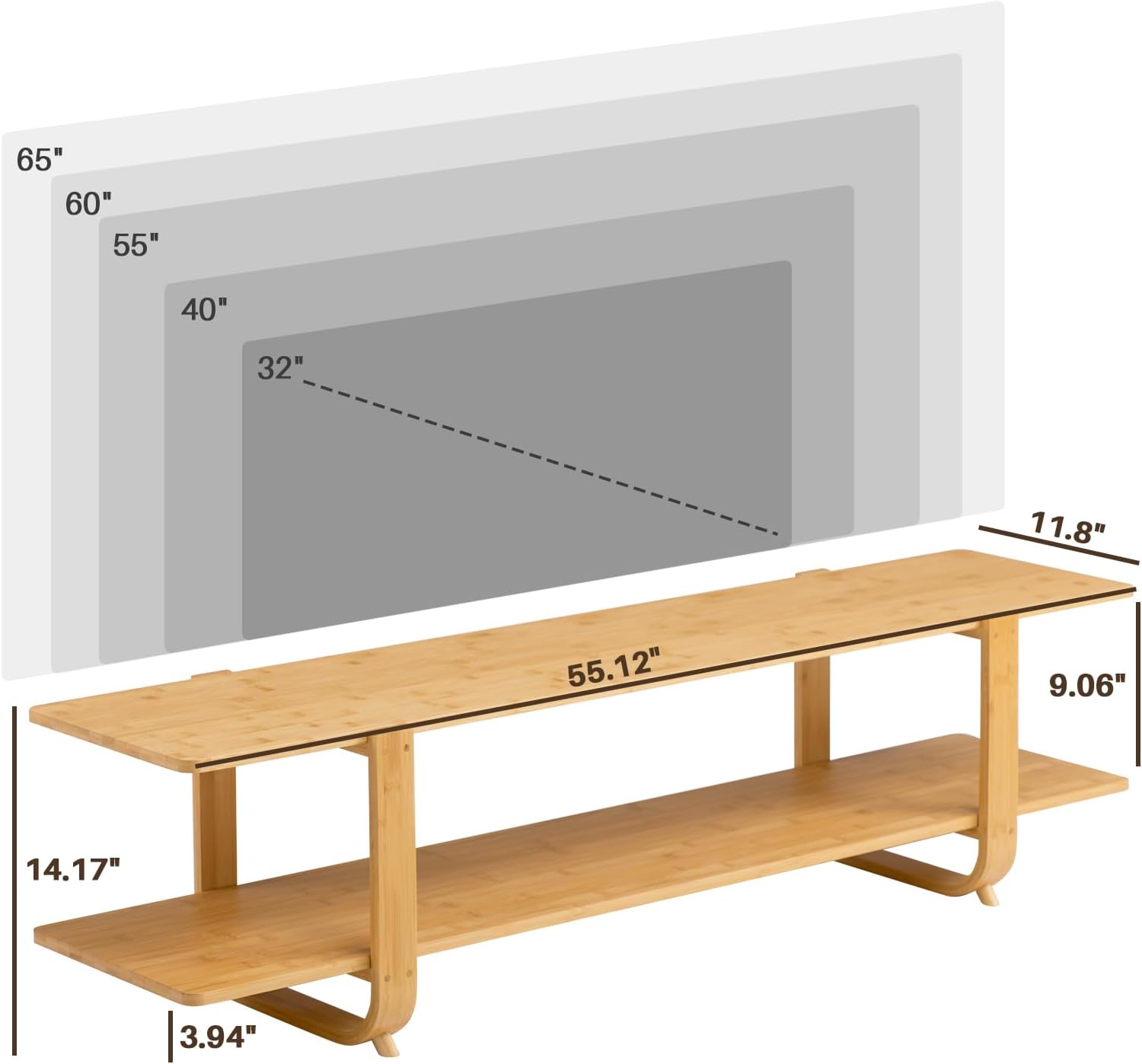 HollyHOME 55"(L) Burlywood Bamboo TV Stand with Storage