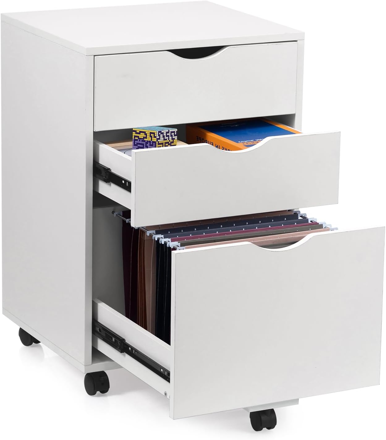 HollyHOME White 3-Drawer Wood File Cabinet