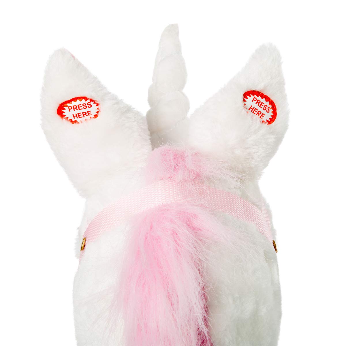 HollyHOME Unicorn Stick Horse with Wood Wheels Real Pony Neighing and Galloping Sounds Plush Unicorn Toy Pink with Rainbow Mane 36 Inches(AA Batteries Required)