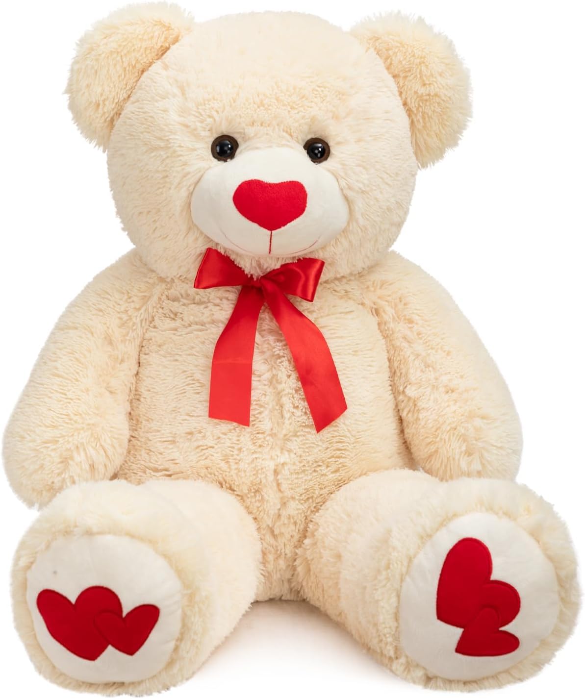 HollyHOME Big Teddy Bear Stuffed Animal Large Bear Plush with Red Heart for Girlfriend and Kids Valentine's Day 36 inch Beige