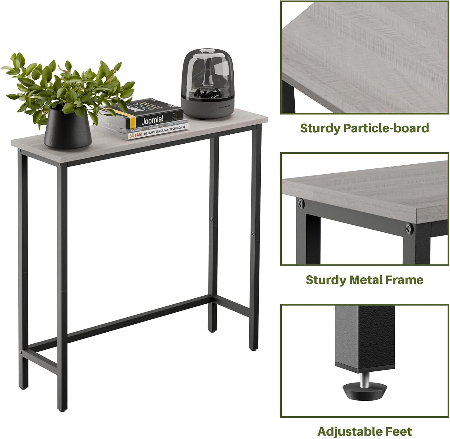 HollyHOME Narrow Hallway Table, 29.5" Small Console Table, Slim Entryway Table, Sofa Table, for Hallway, Bedroom, Living Room, Foyer, Grey