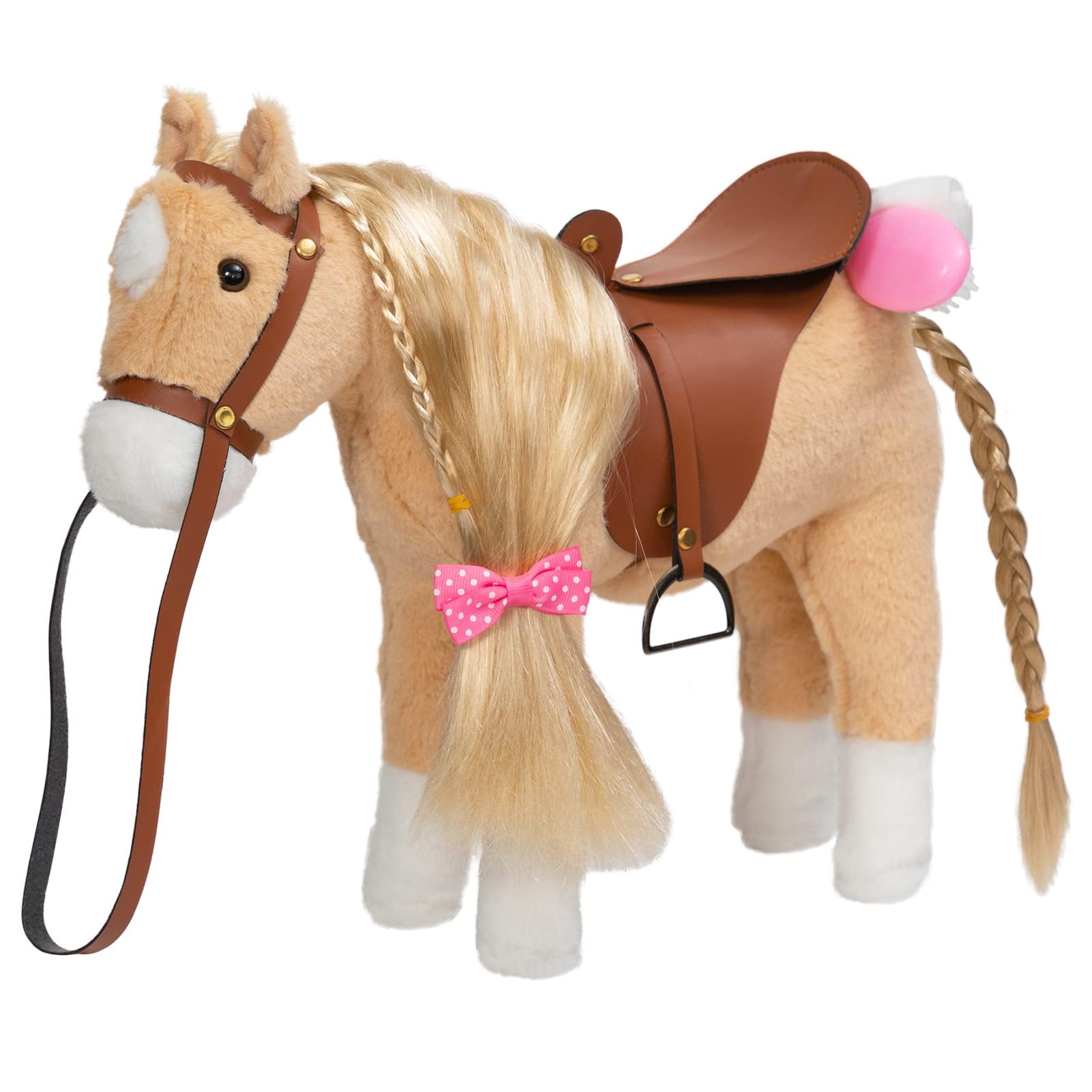 HollyHOME Palomino Horse Stuffed Animal Pretty Pony Plush Toy Pretend Play Horse 11 inches Beige