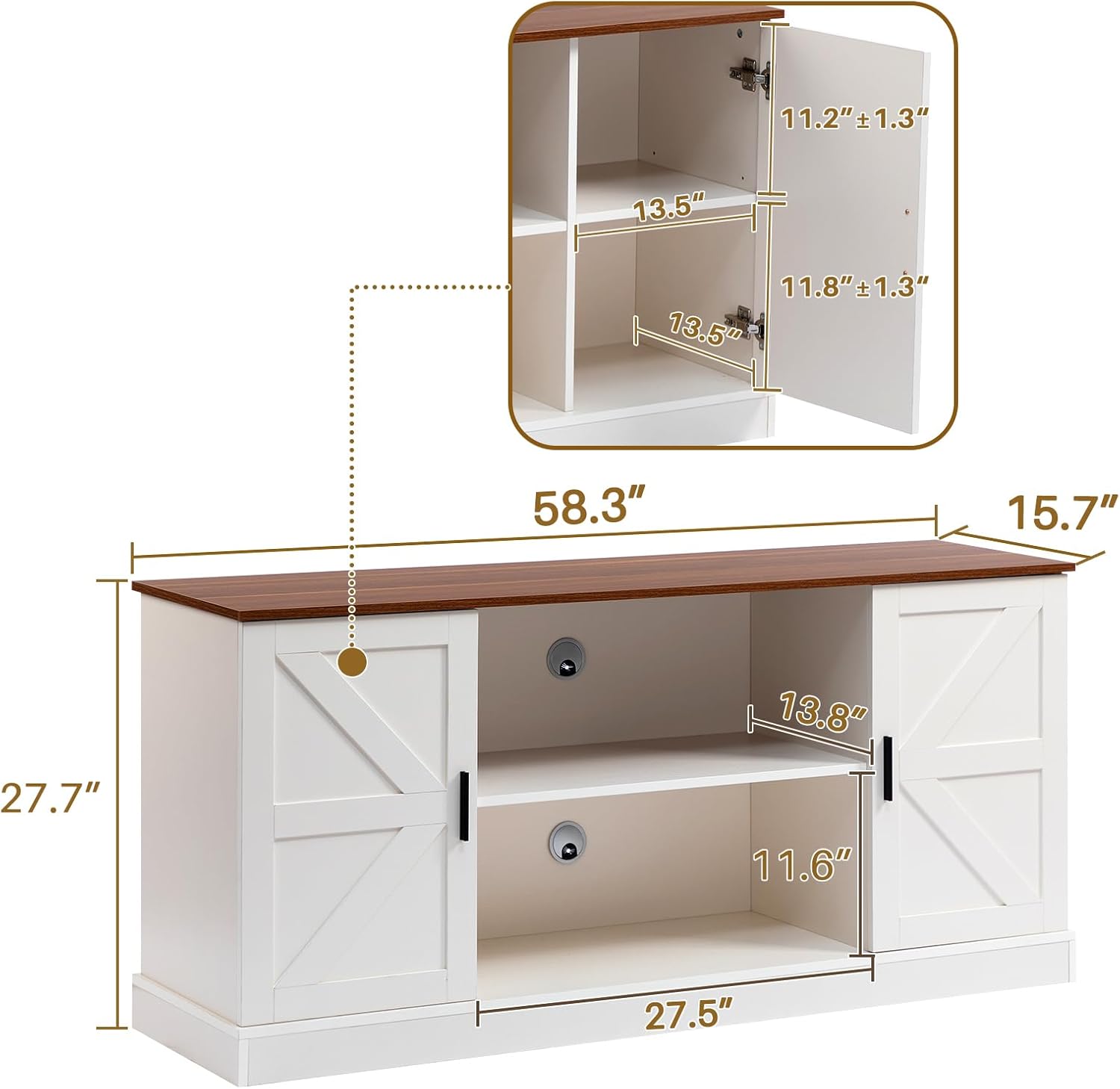 HollyHOME White Farmhouse TV Stand for Televisions up to 65”