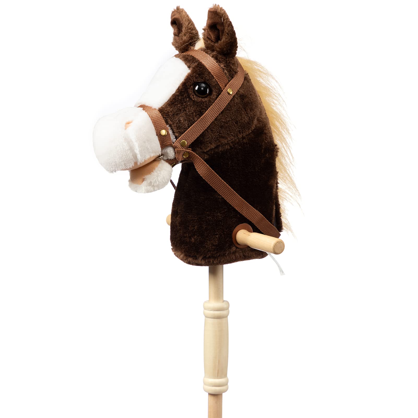 HollyHOME Stick Horse Plush Handcrafted Hobby Horse on a Stick with Wood Wheels Real Pony Neighing and Galloping Sounds for Kids Toddlers Chocolate 36 Inches(AA Batteries Required)