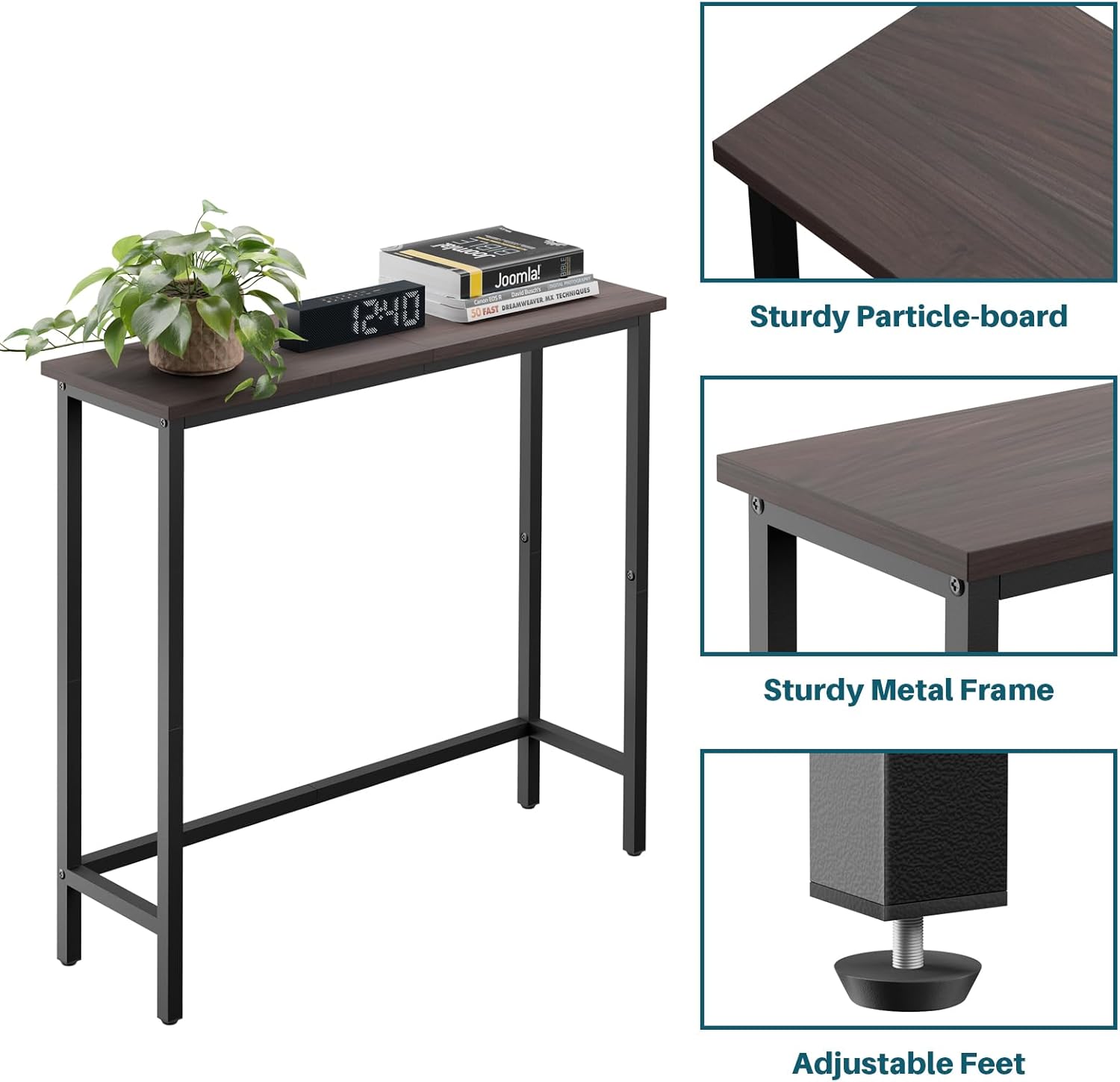 HollyHOME Narrow Hallway Table, 29.5" Small Console Table, Slim Entryway Table, Sofa Table, for Hallway, Bedroom, Living Room, Foyer, Dark Brown