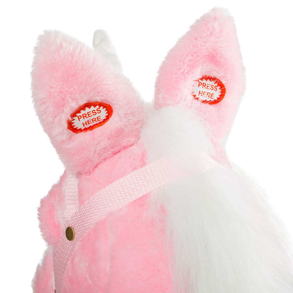 HollyHOME Unicorn Stick Horse with Wood Wheels Real Pony Neighing and Galloping Sounds Plush Unicorn Toy Pink with Rainbow Mane 36 Inches(AA Batteries Required)