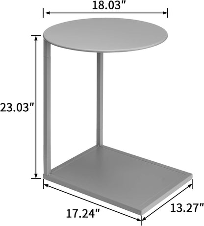 HollyHOME Round&Rectangle Metal End Side Table, Accent Anti-Rust Waterproof Simplistic Sofa Table, Modern Outdoor&Indoor Characteristic Coffee Table, (D)18.03"x(H)23.03"x(L)17.24"x(W)13.27", Grey