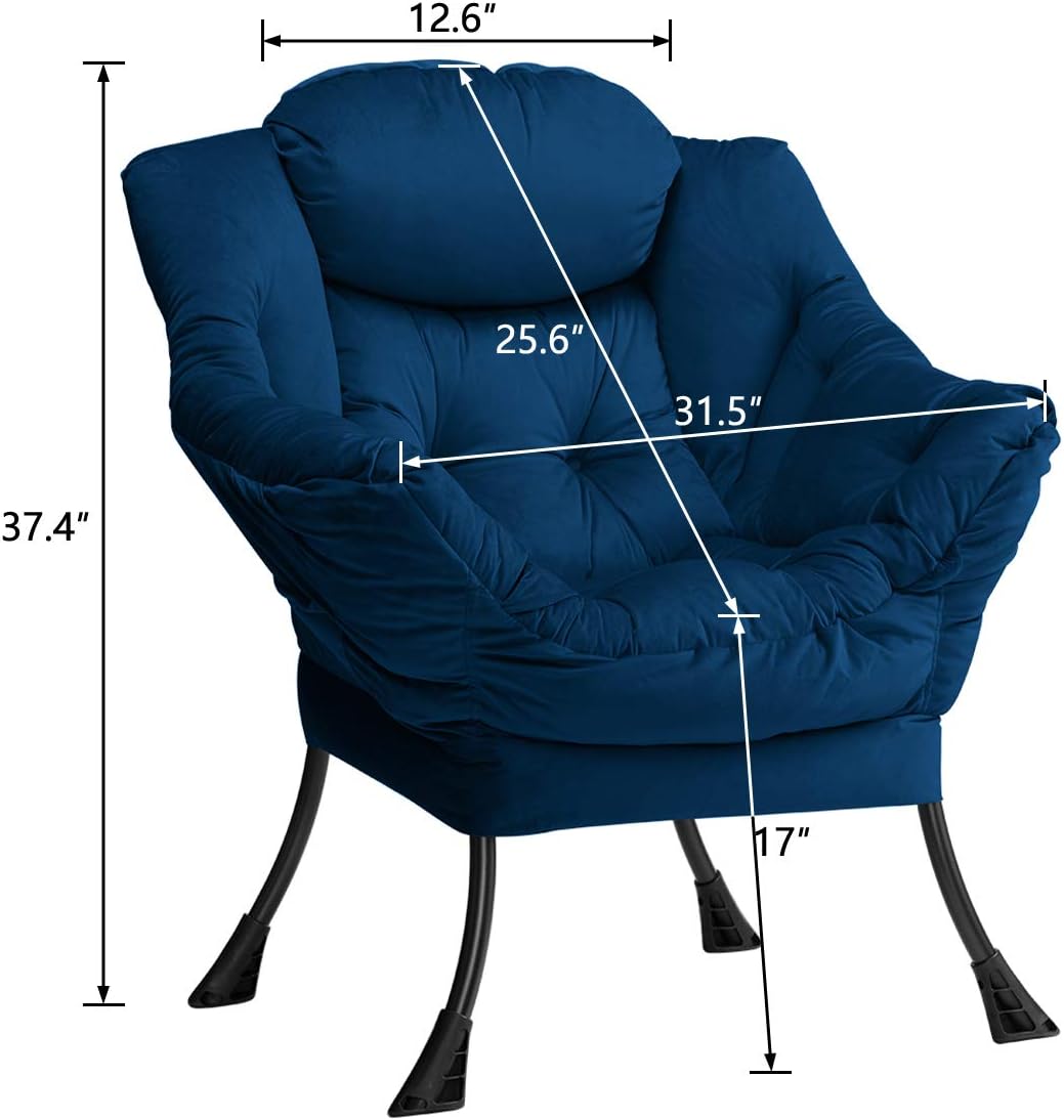 HollyHOME Modern Fabric Large Lazy Chair, Accent Oversized Comfy Reading Chair, Thick Padded Cozy Lounge Chair with Armrest, Steel Frame Leisure Sofa Chair for Living Room, Bedroom, Dorm, Royal Blue