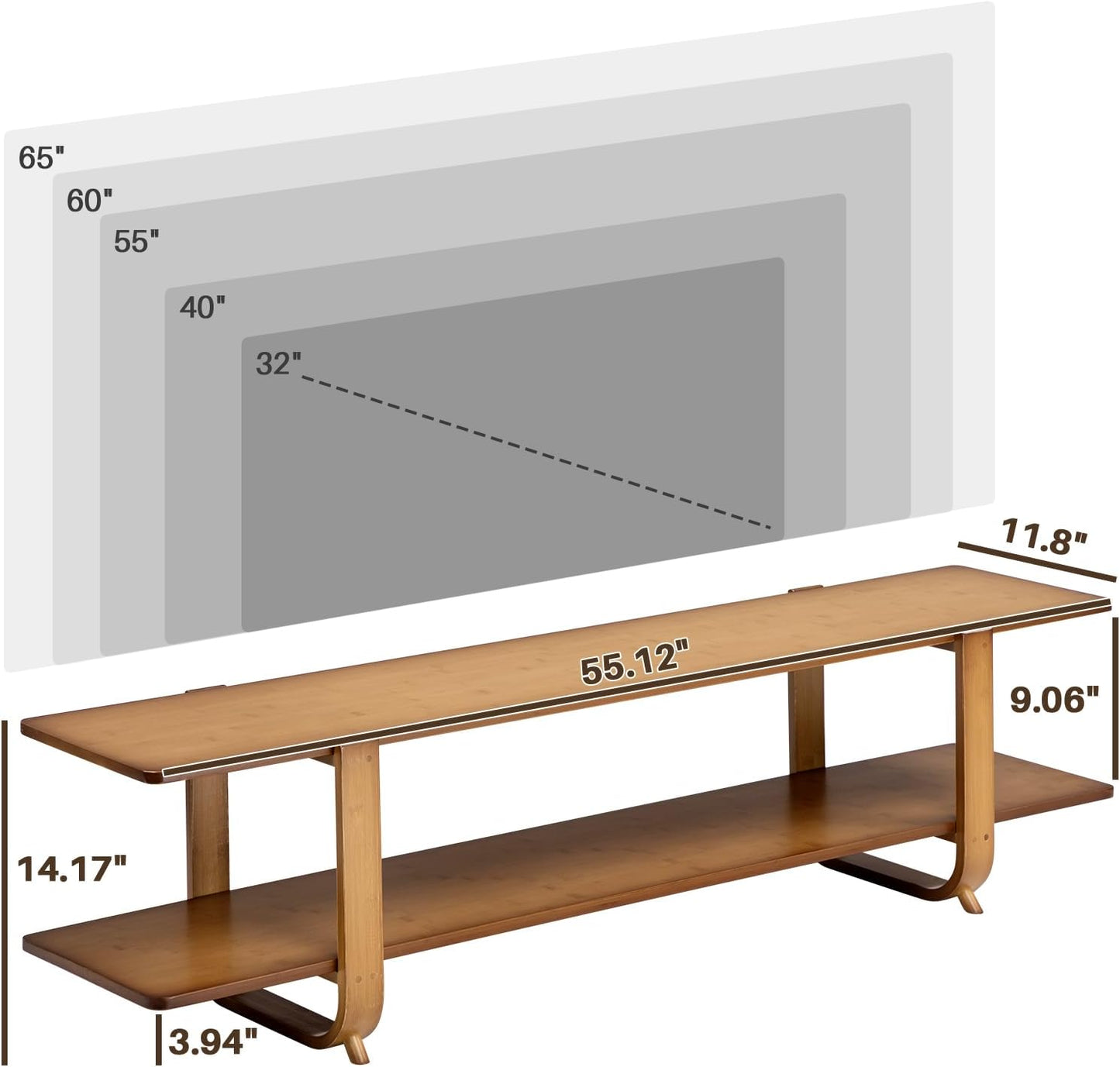 HollyHOME Bamboo TV Stand with Storage for TVs up to 65'', Modern Entertainment Center with 2 Open Shelf, Accent TV Media Console Table for Living Room, Bedroom, 55"(L), Walnut