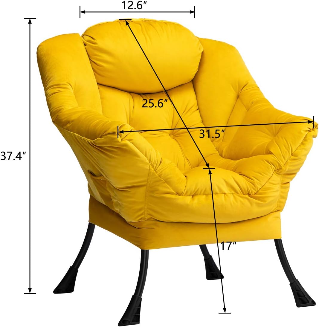 HollyHOME Modern Fabric Large Lazy Chair, Accent Oversized Comfy Reading Chair, Thick Padded Cozy Lounge Chair with Armrest, Steel Frame Leisure Sofa Chair for Living Room, Bedroom, Dorm, Yellow