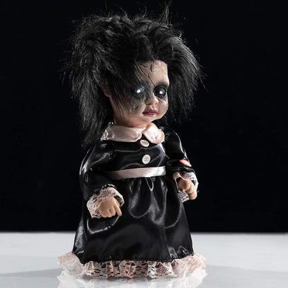 HollyHOME Creepy Animated Haunted Doll Prop Walking Doll with Glowing Eyes and Swinging Head Halloween Indoor Decorations