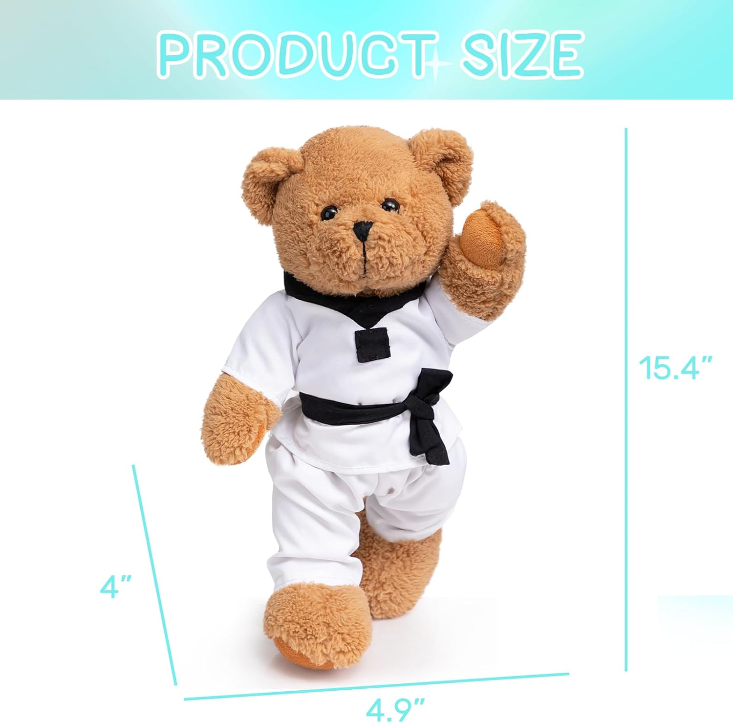 HollyHOME Taekwondo Bear Stuffed Animal Teddy Bear Plush in Taekwondo Uniform Martial Arts Plush Toy Gift for Kids and Taekwondo Lover 16inches