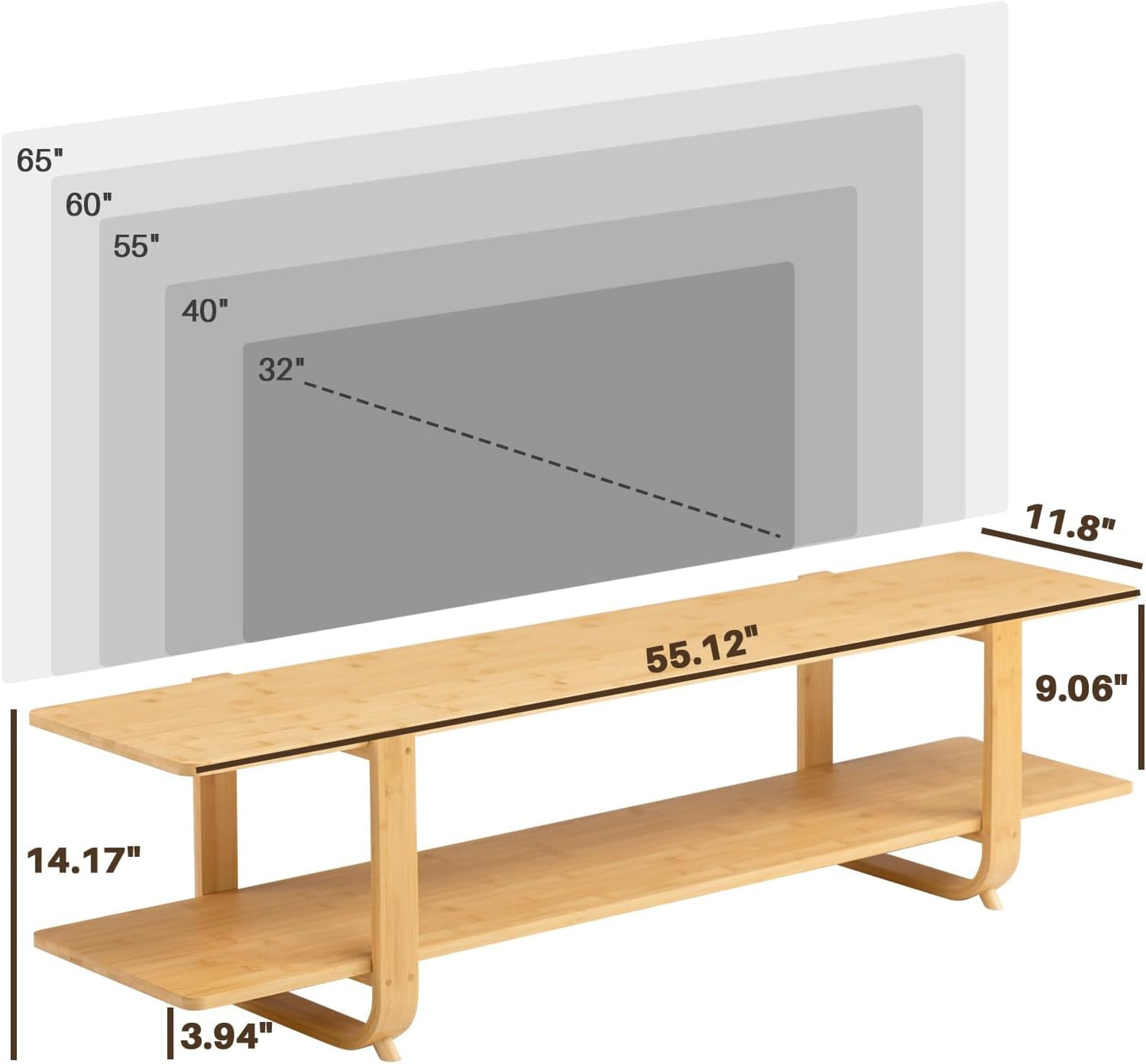 HollyHOME Bamboo TV Stand with Storage for TVs up to 65'', Modern Entertainment Center with 2 Open Shelf, Accent TV Media Console Table for Living Room, Bedroom, 55"(L), Burlywood