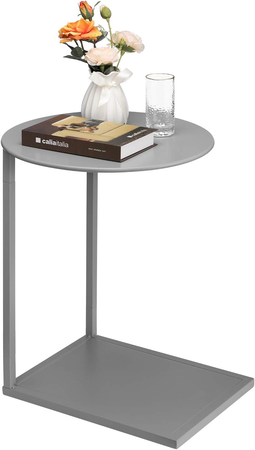 HollyHOME Round&Rectangle Metal End Side Table, Accent Anti-Rust Waterproof Simplistic Sofa Table, Modern Outdoor&Indoor Characteristic Coffee Table, (D)18.03"x(H)23.03"x(L)17.24"x(W)13.27", Grey