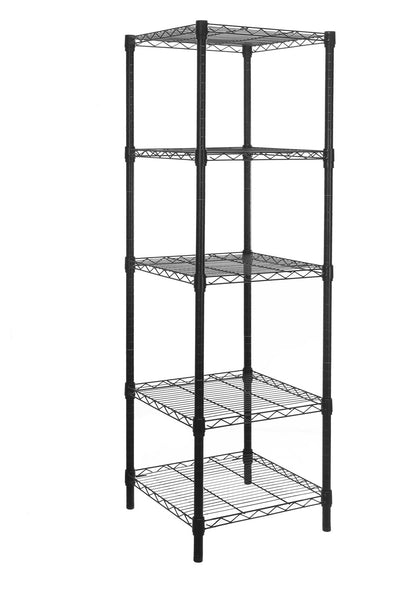 HollyHOME 5 Shelves Adjustable Steel Wire Shelving Rack in Small Space or Room Corner, Metal Heavy Duty Storage Shelf, Utility Rack, Bathroom Storage Tower Kitchen Shelving, Thicken Tube, Black