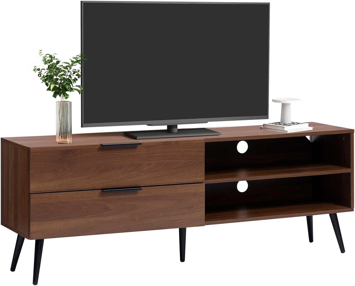 HollyHOME 53"(L) Retro Brown Wood TV Stand(with 2 Drawers）